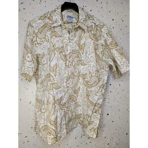 REYN SPOONER CAMP SHIRT XL Cream + Tan FISH ALOHA HAWAII